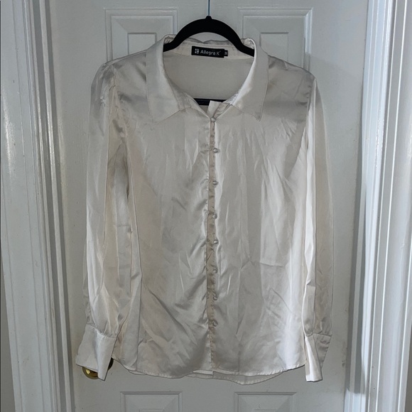 Allegra K Cream Satin Blouse - Picture 1 of 3